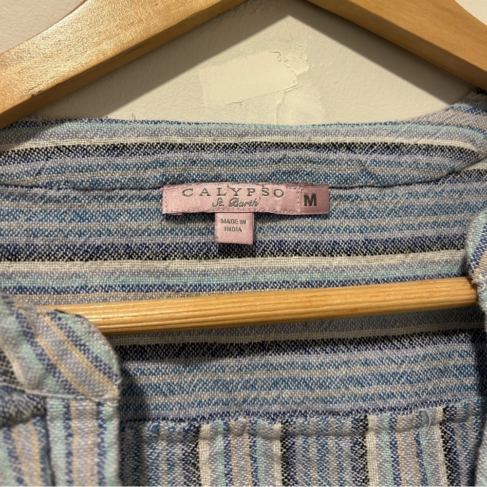 Calypso St. Barth Striped Linen Fringe Tunic SIZE MEDIUM - Picture 3 of 5